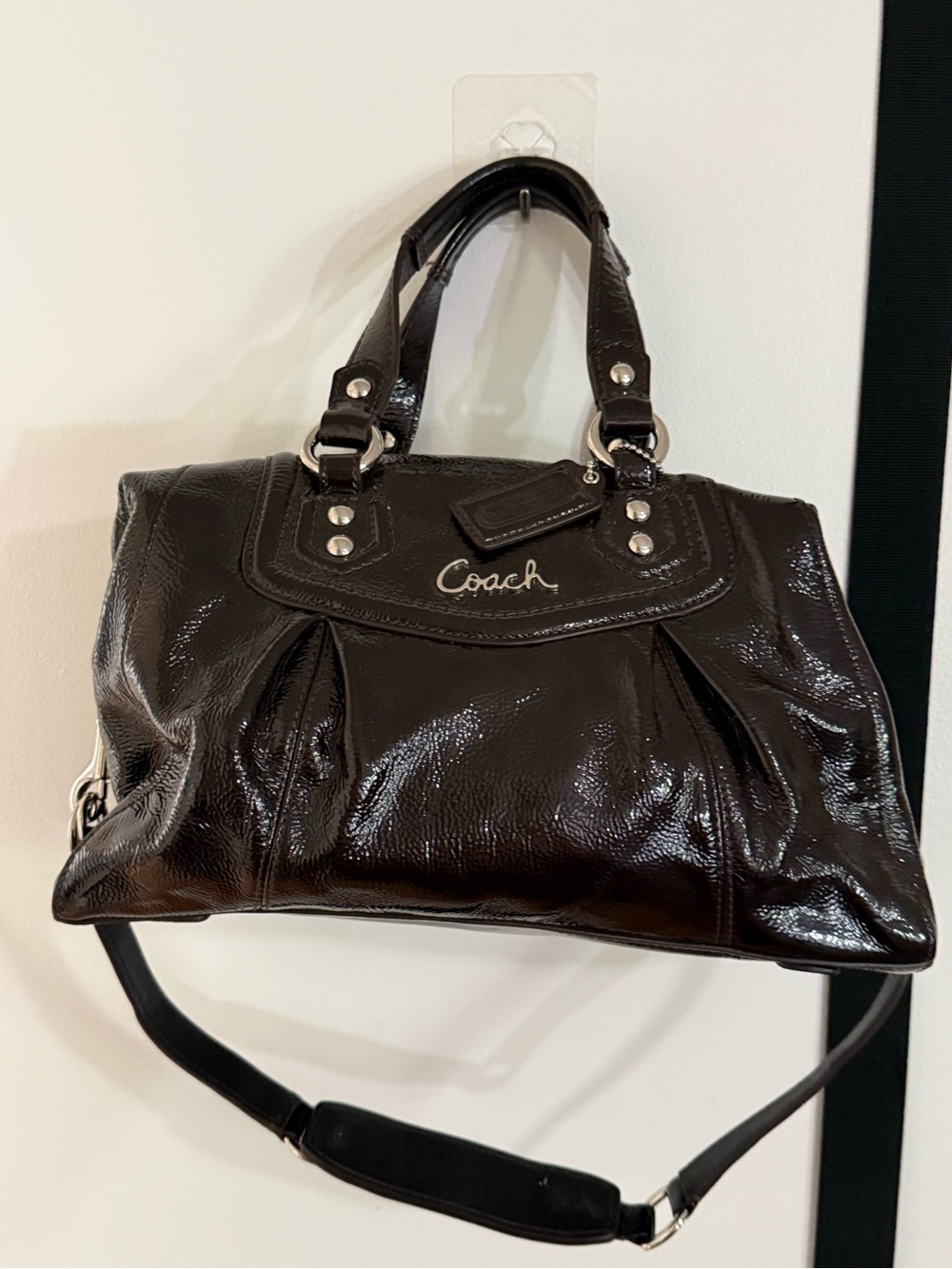 Coach Blackbrown Patent Leather Shoulder Satchel